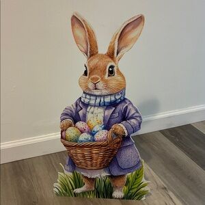 NWT- 23x12-1/2” Adorable Spring- Easter Bunny Metal Leaner Sign w/ Easel Stand